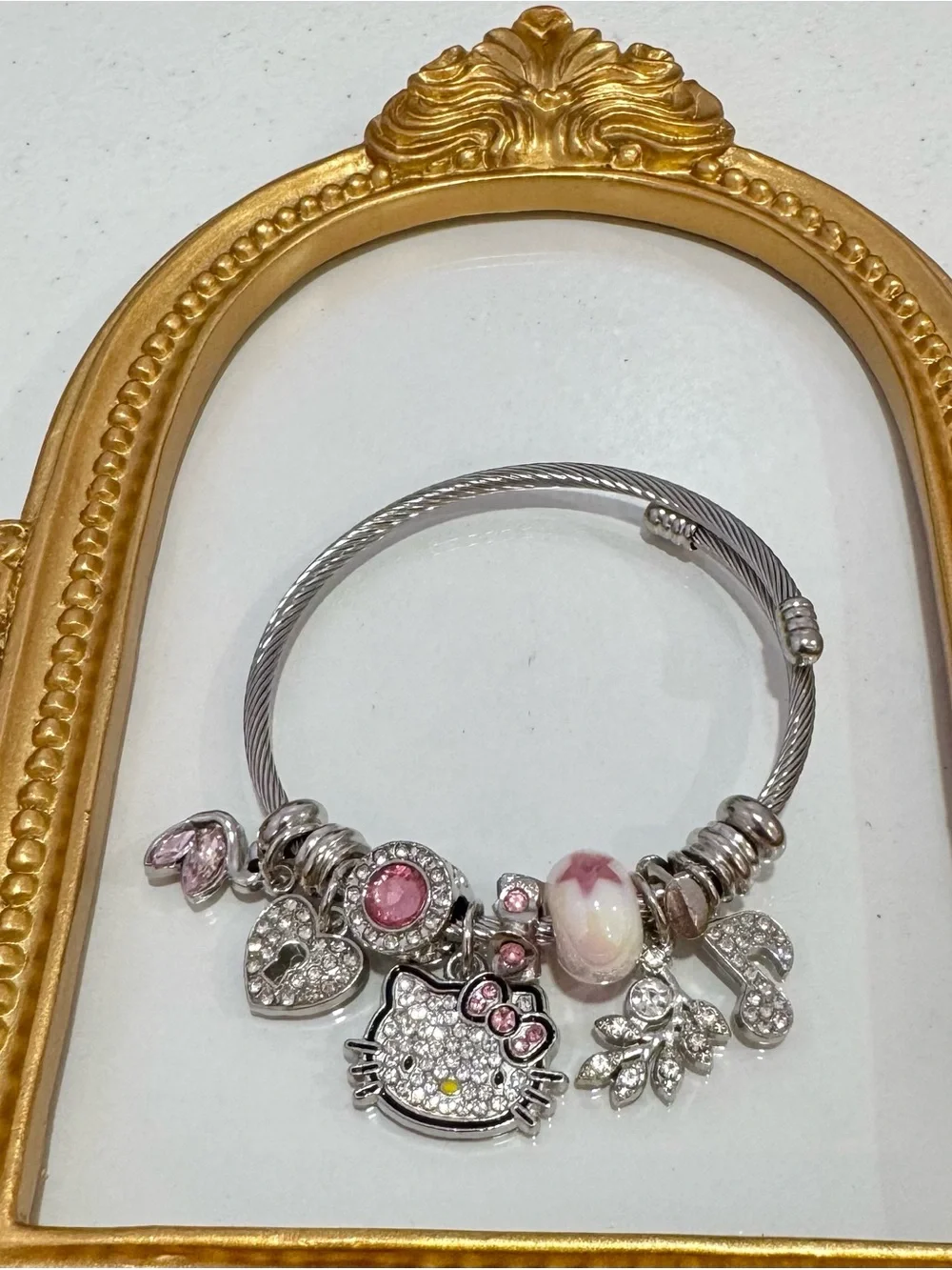 New Silver-Tone Pink Accent Charm Bracelet with Hello Kitty Pendant
